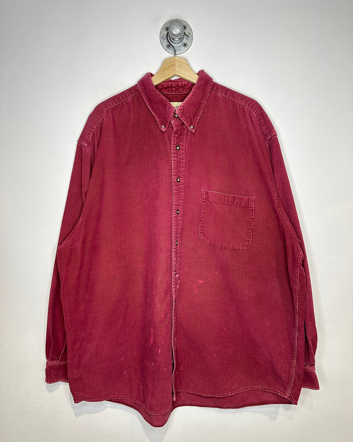 Vintage 1990s Eddie Bauer Corduroy Burgundy One Pocket Long Sleeve Shirt