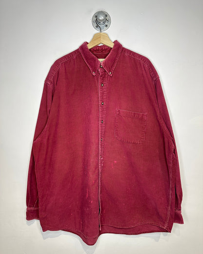 Vintage 1990s Eddie Bauer Corduroy Burgundy One Pocket Long Sleeve Shirt
