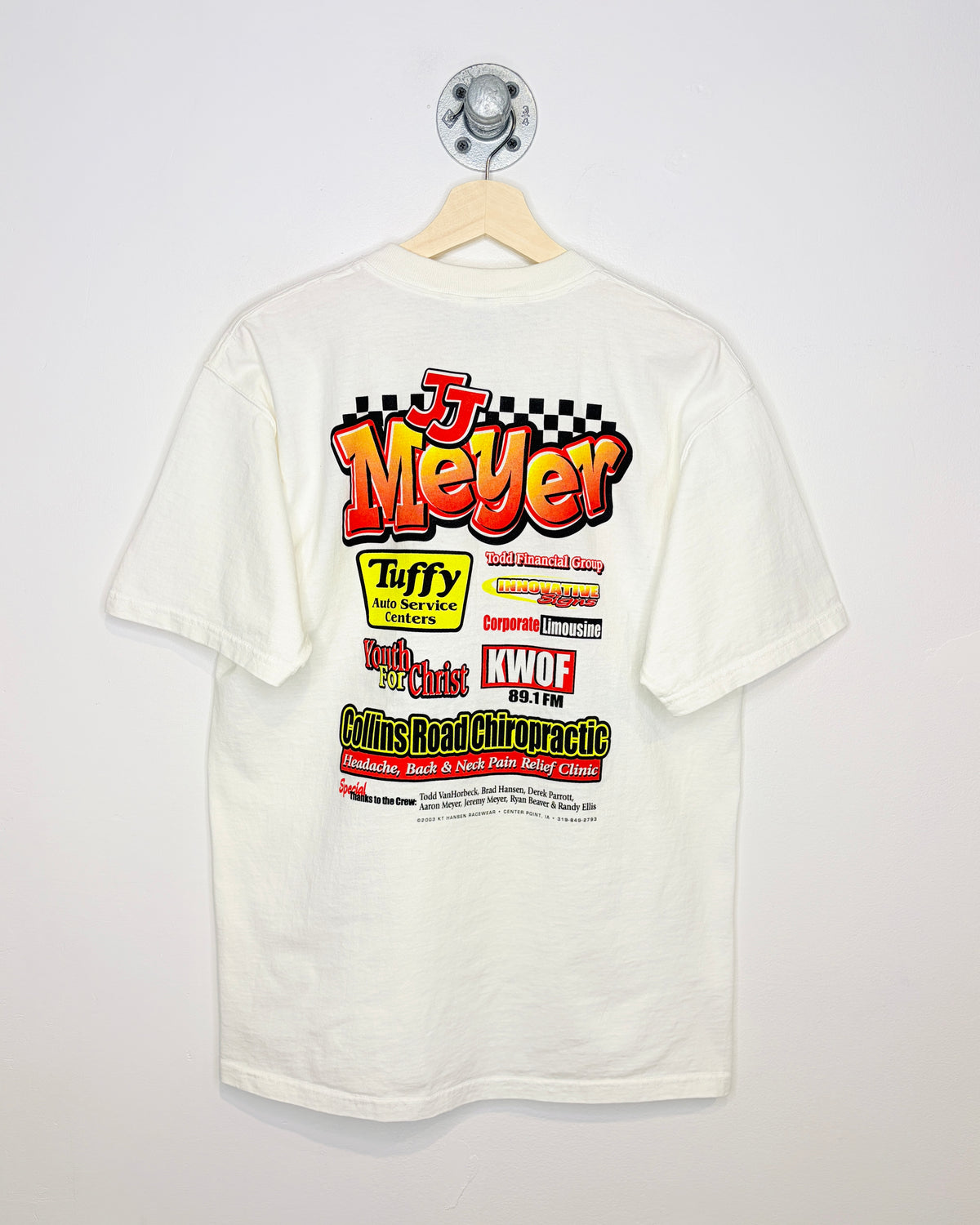 Vintage 2003 JJ Meyer NASCAR Inspired Graphic White Tee Shirt
