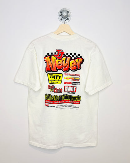 Vintage 2003 JJ Meyer NASCAR Inspired Graphic White Tee Shirt