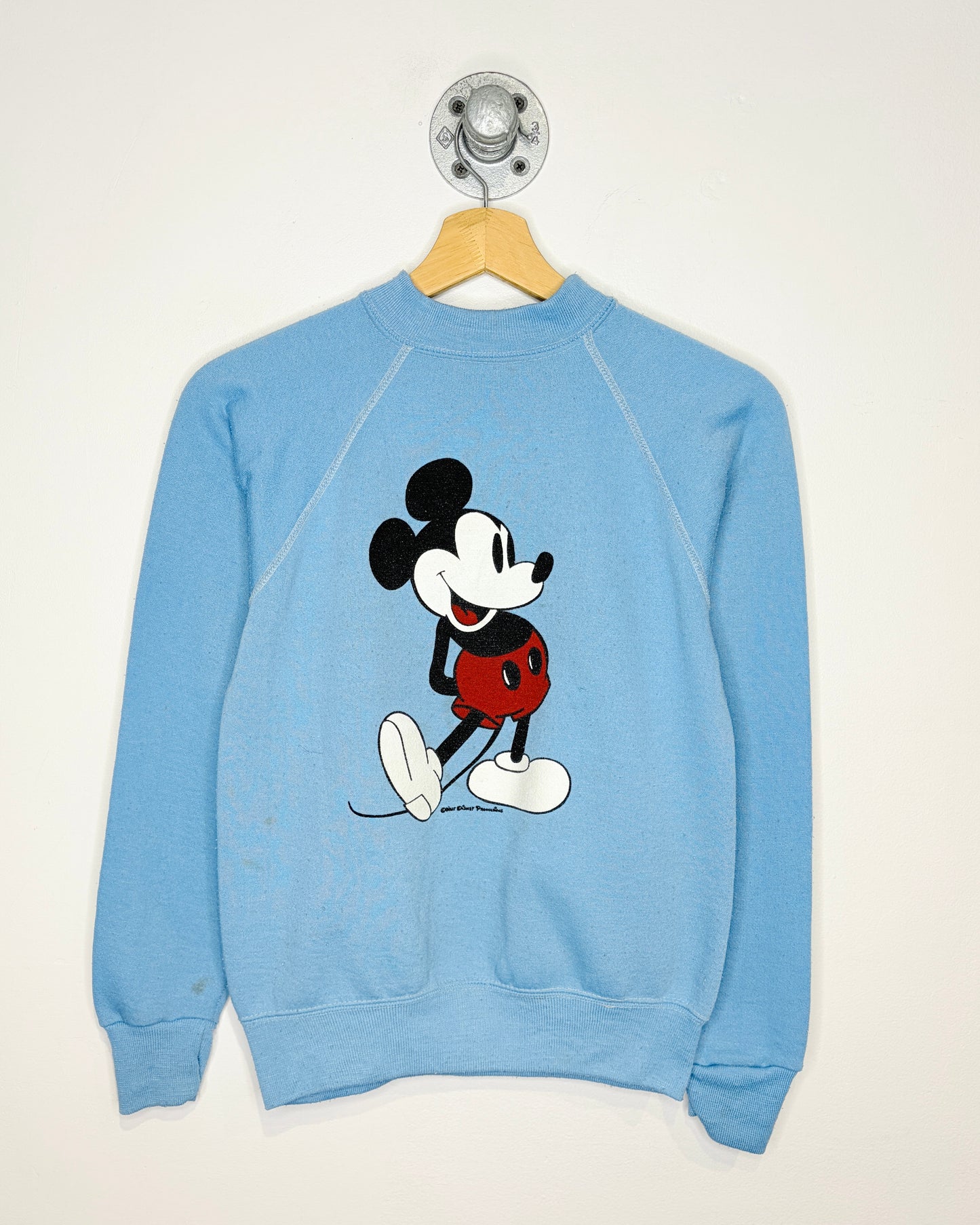 Vintage 70s Mickey Mouse Raglan Baby Blue Crewneck Sweatshirt
