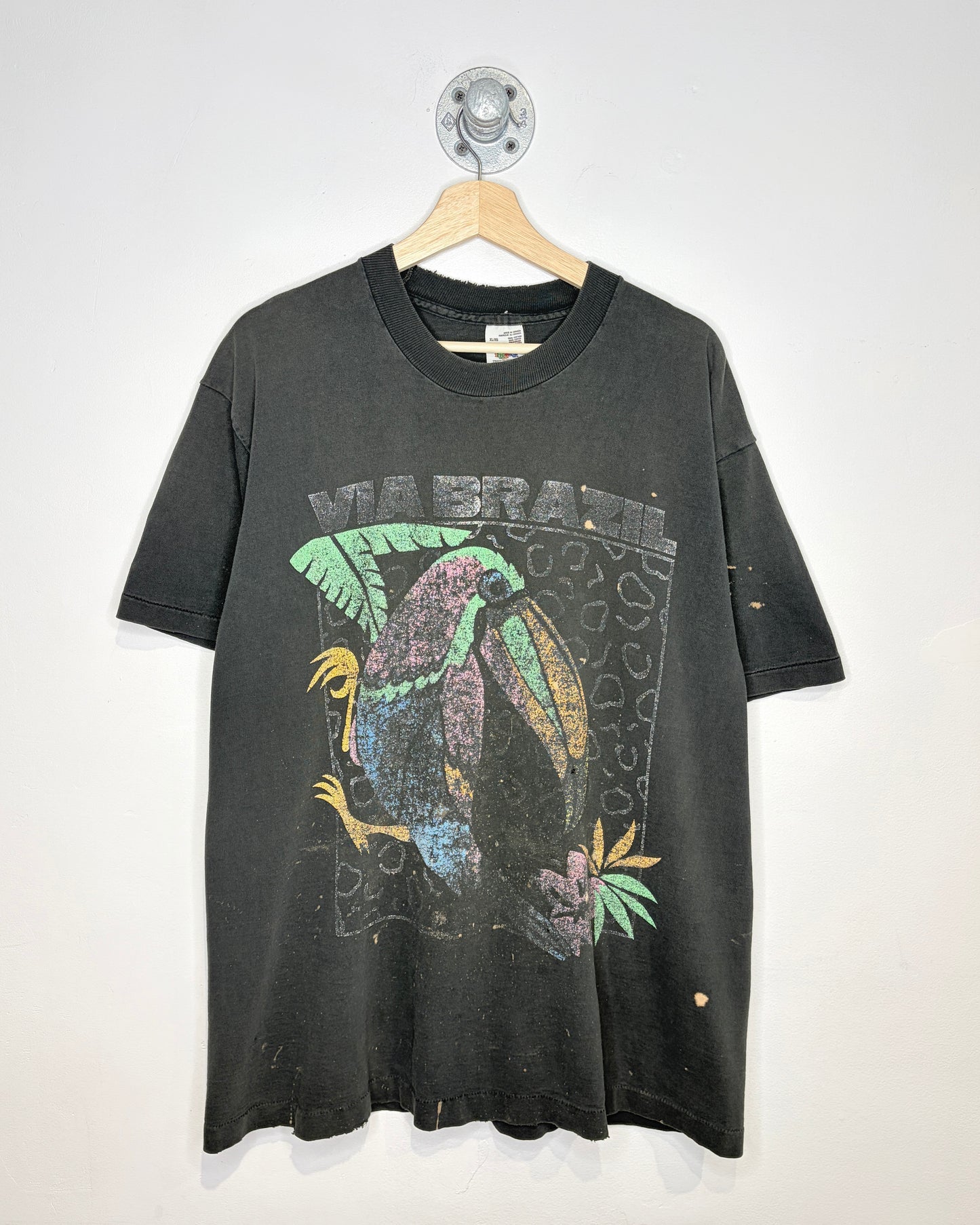 Vintage 90s Via Brazil Thrashed & Faded Black Tee Shirt