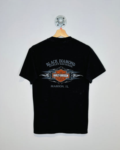 Vintage 2007 Harley-Davidson Legends Never Die Logo Black Tee Shirt