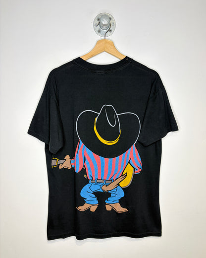 Vintage 1993 Looney Tunes Taz Cowboy Double-Sided Black Tee Shirt