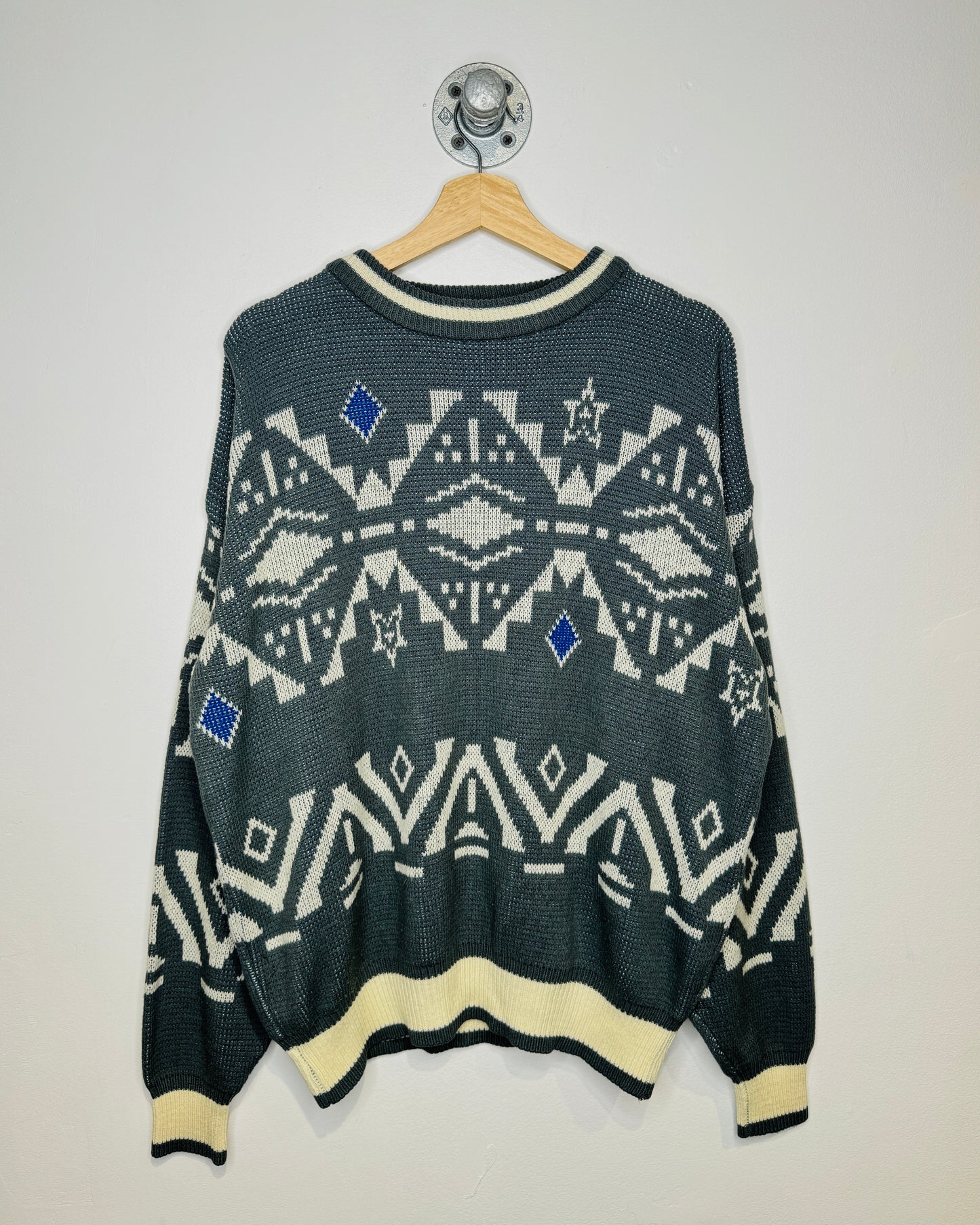 Vintage 90s Bronzini Abstract Grey Knit Sweater
