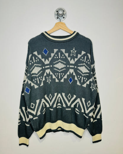 Vintage 90s Bronzini Abstract Grey Knit Sweater