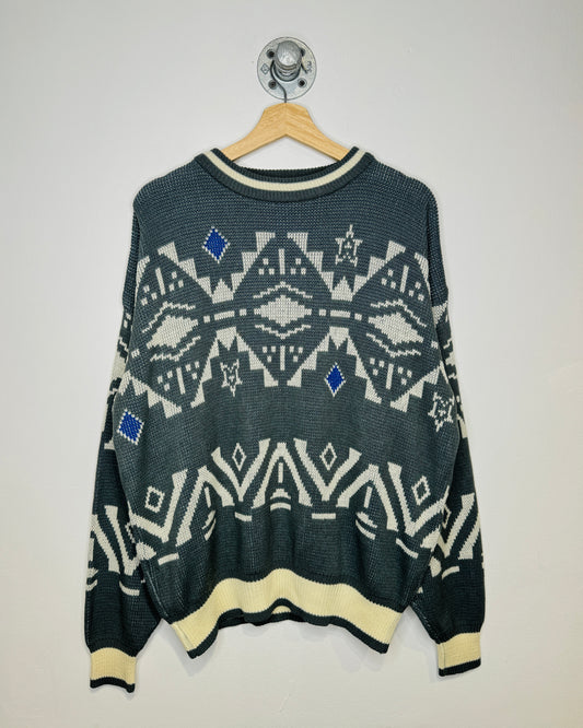 Vintage 90s Bronzini Abstract Grey Knit Sweater
