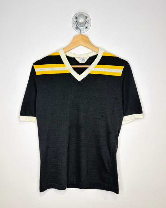 Vintage 70s Blank Black & Yellow V-Neck Ringer Shirt