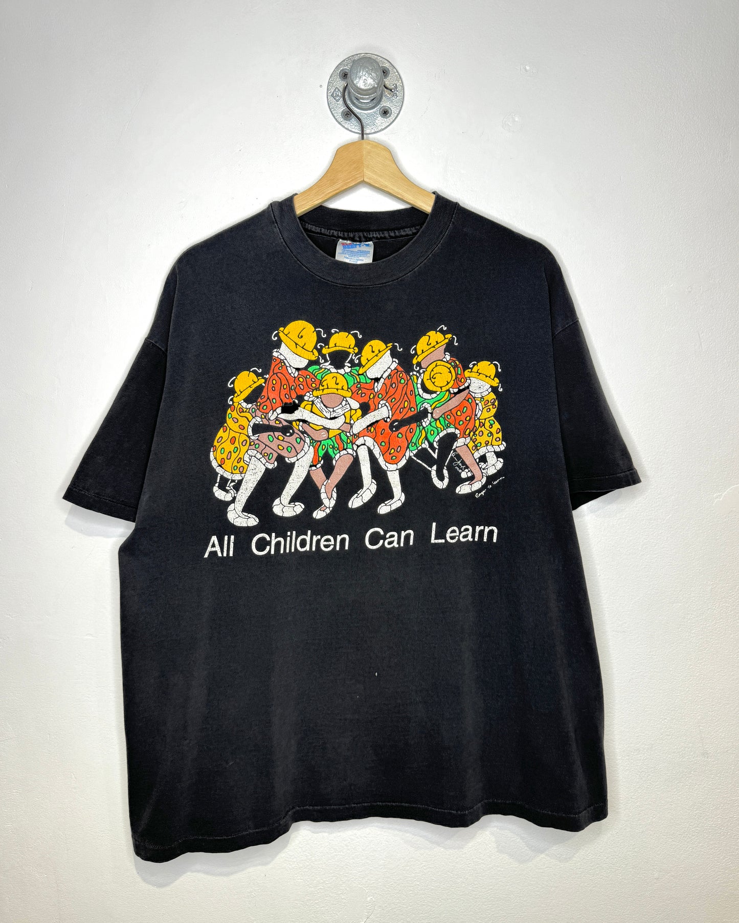 Vintage 1990 All Children Can Learn Black Tee Shirt