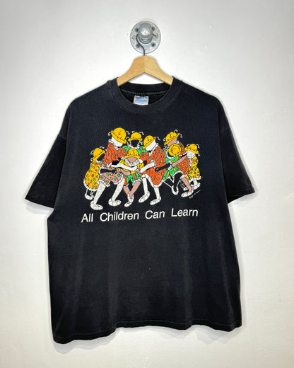 Vintage 1990 All Children Can Learn Black Tee Shirt