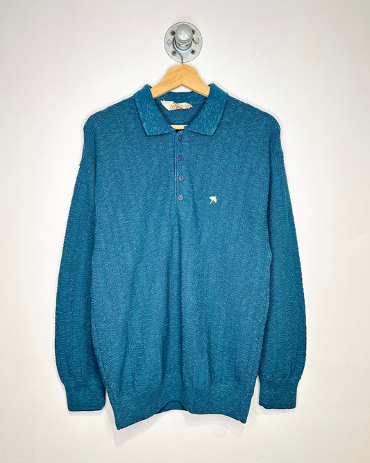 Vintage 80s Arnold Palmer Teal Collared Knit Sweater