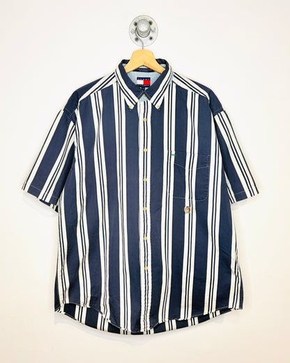 Vintage Tommy Hilfiger Navy & White Short Sleeve Button Up Shirt