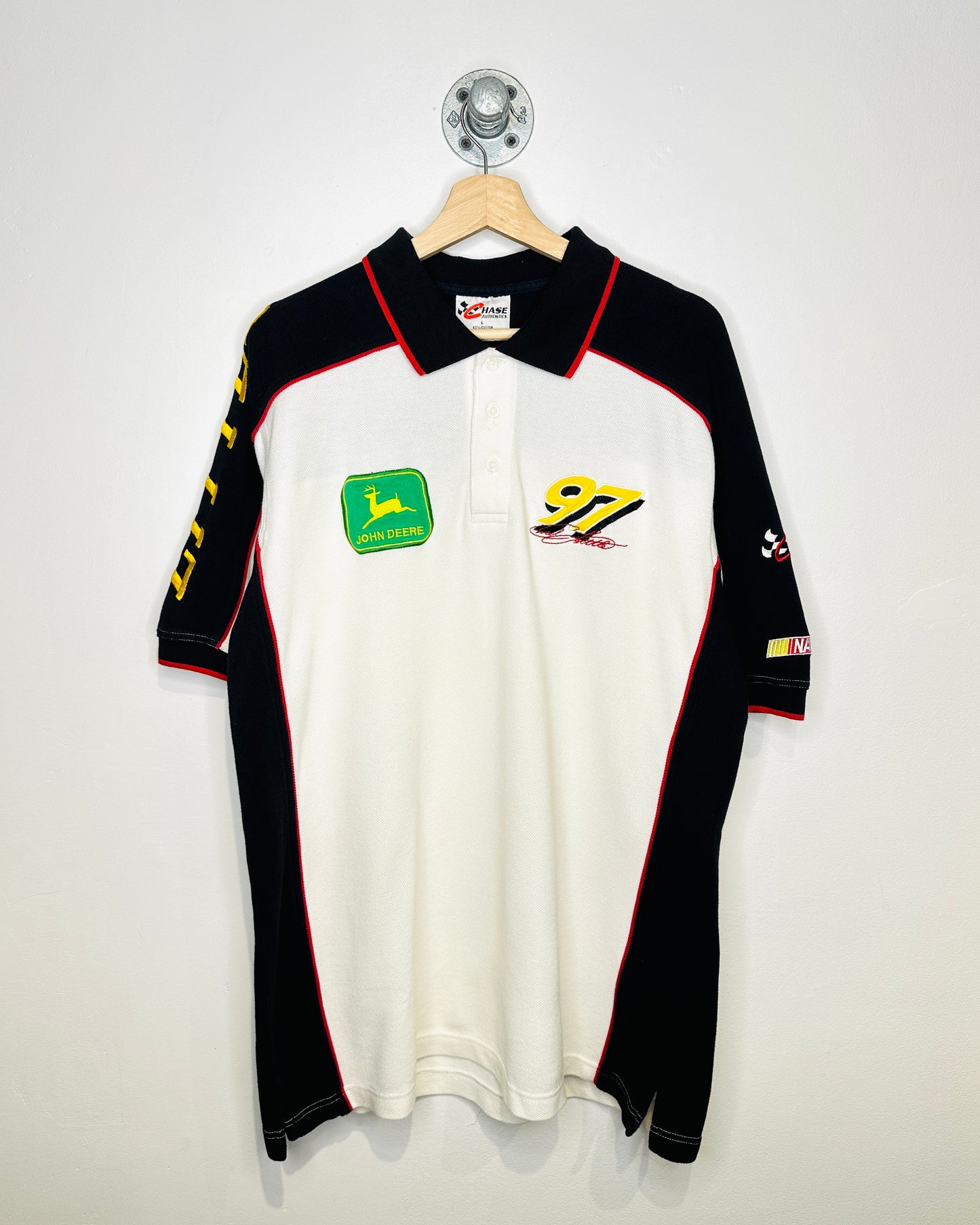 Vintage 90s Chad Little NASCAR White Polo Shirt