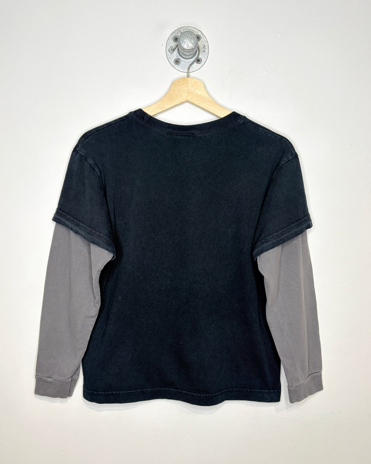 Vintage Early 2000s Hello My Name Is Trouble Grey Layered Black Tee Shirt
