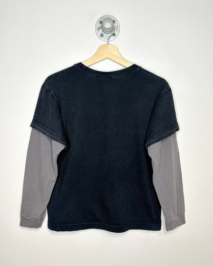 Vintage Early 2000s Hello My Name Is Trouble Grey Layered Black Tee Shirt
