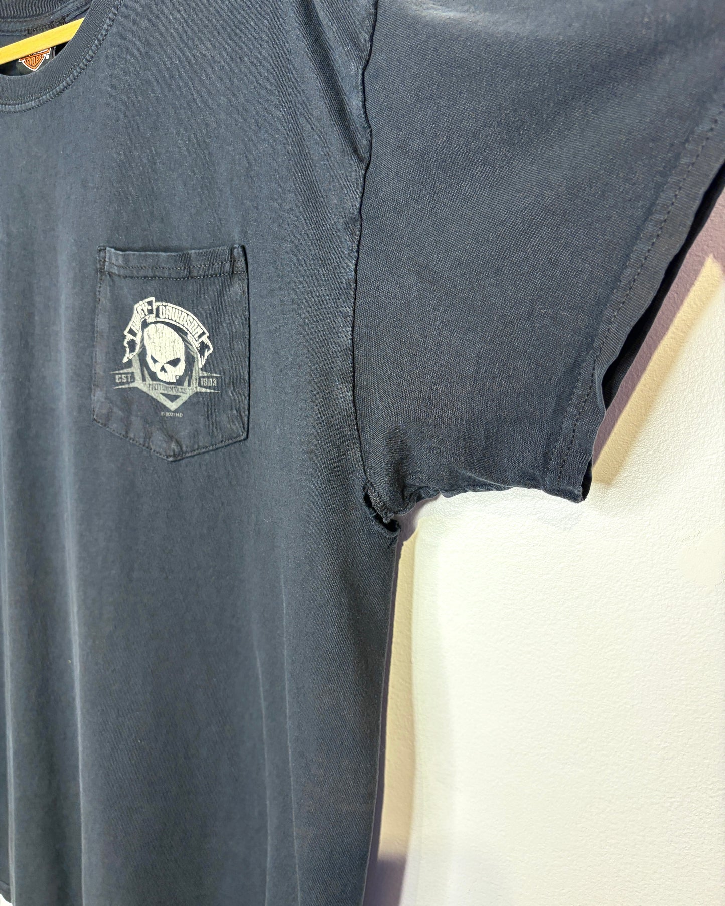 Harley Davidson Napoleon Faded Black Pocket Tee Shirt
