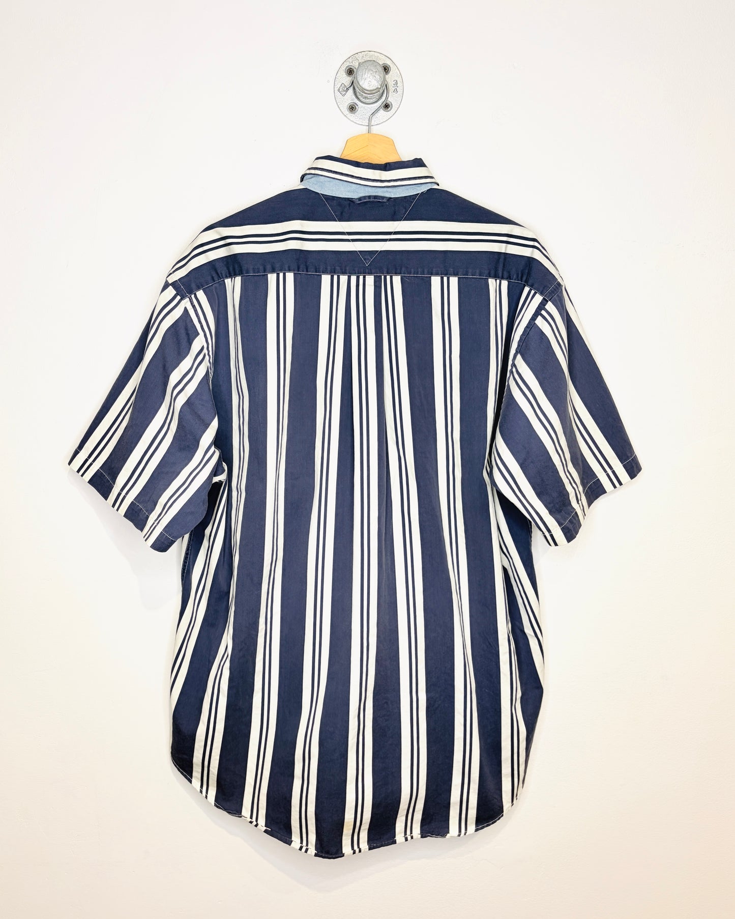 Vintage Tommy Hilfiger Navy & White Short Sleeve Button Up Shirt