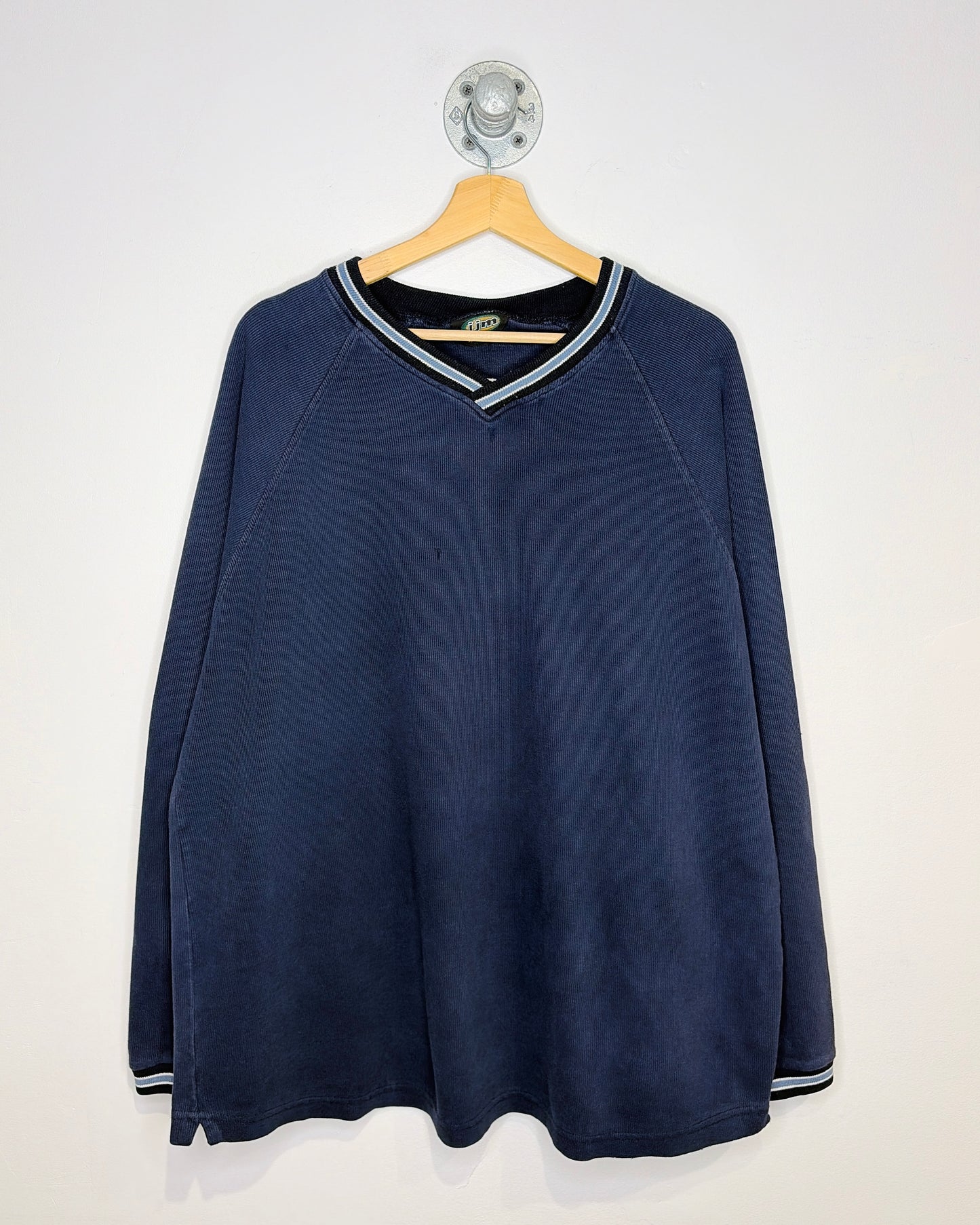 Vintage 90s JJM Faded Navy Ribbed V-Neck Sweatshirt