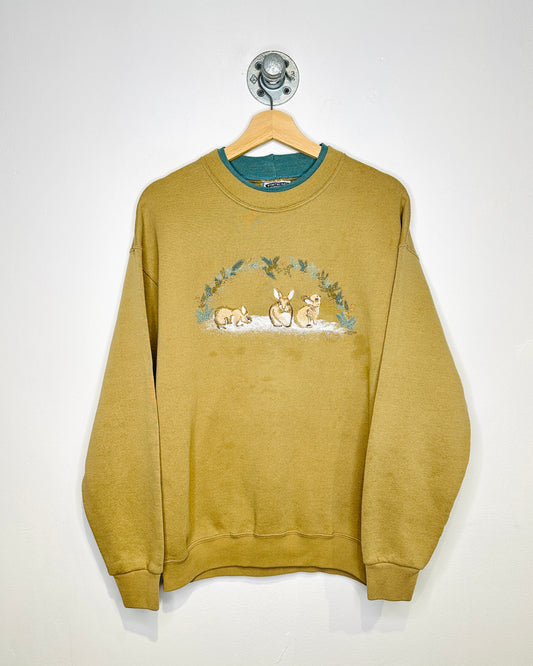 Vintage 1990s Lee Beige Embroidered Rabbit Sweatshirt