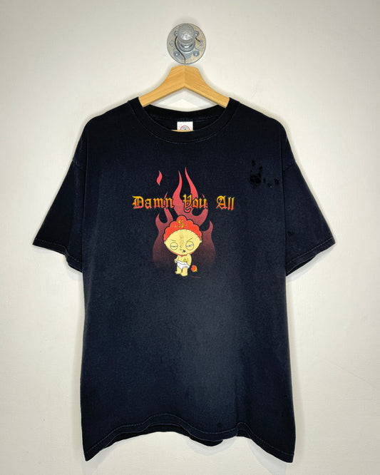 Vintage 2000 “Damn You All” Distressed Black Tee Shirt