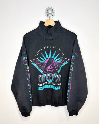 Vintage 1992 Fort McMurray Alberta Winter Games Black 1/4 Zip Sweatshirt
