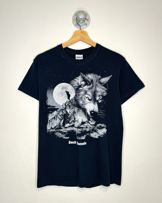 2000s Banff Canada Wolf Black Tee Shirt
