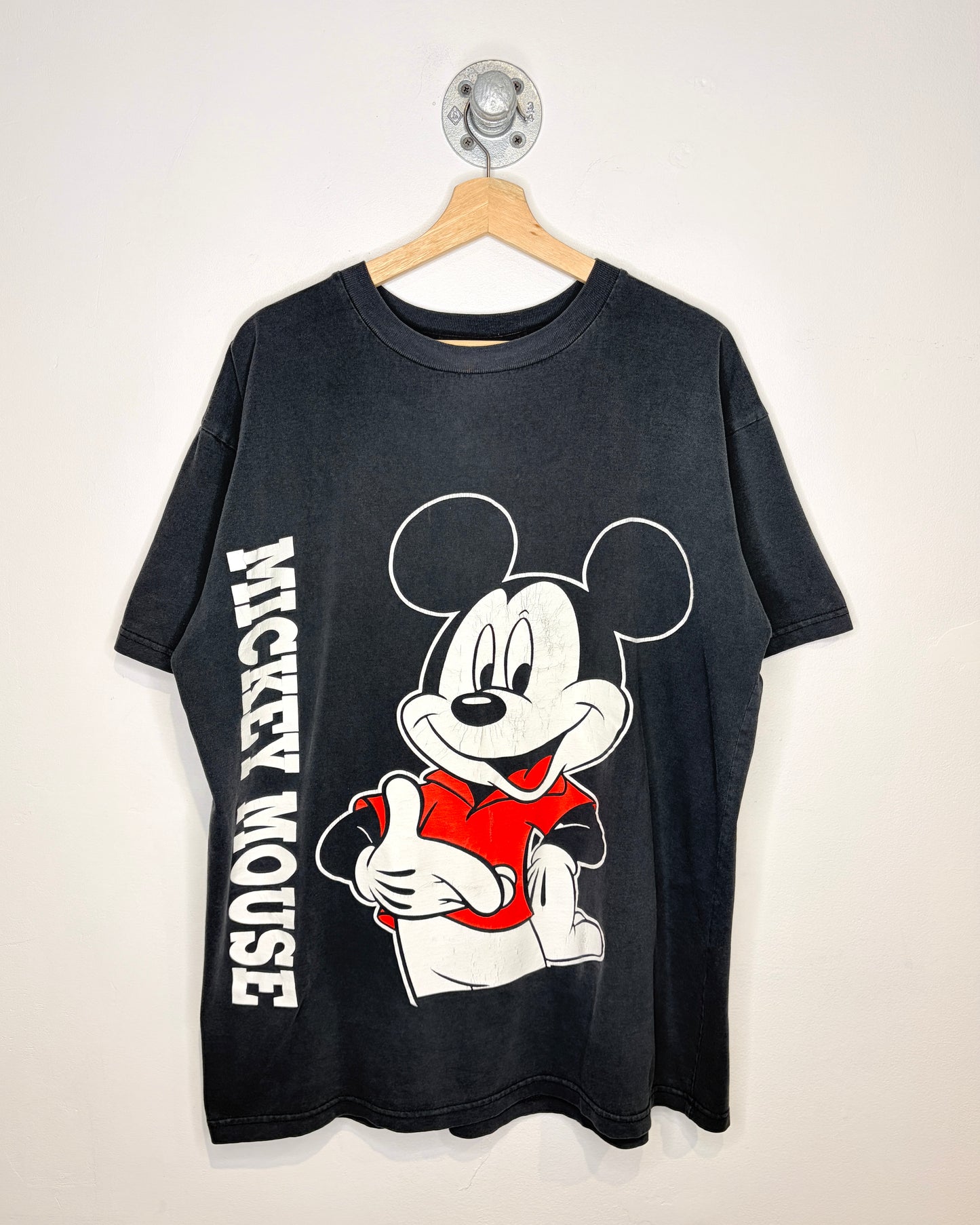 Vintage 90s Mickey Mouse Double Sided Faded Black Tee Shirt