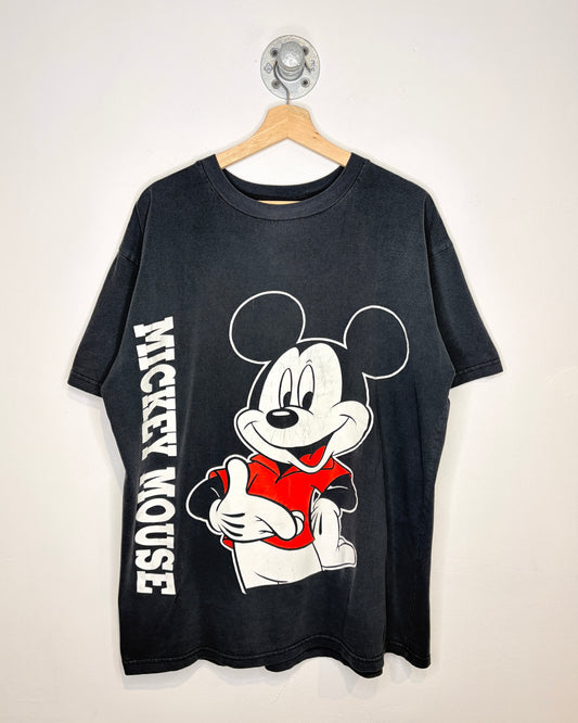 Vintage 90s Mickey Mouse Double Sided Faded Black Tee Shirt