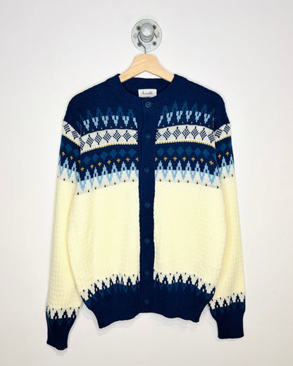 Vintage 80s Scrambler Blue & White Cardigan