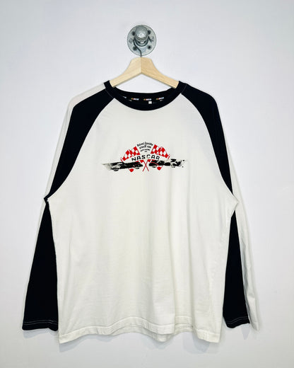 2000s NASCAR Stock Car Racing TwoTone White Longsleeve Shirt