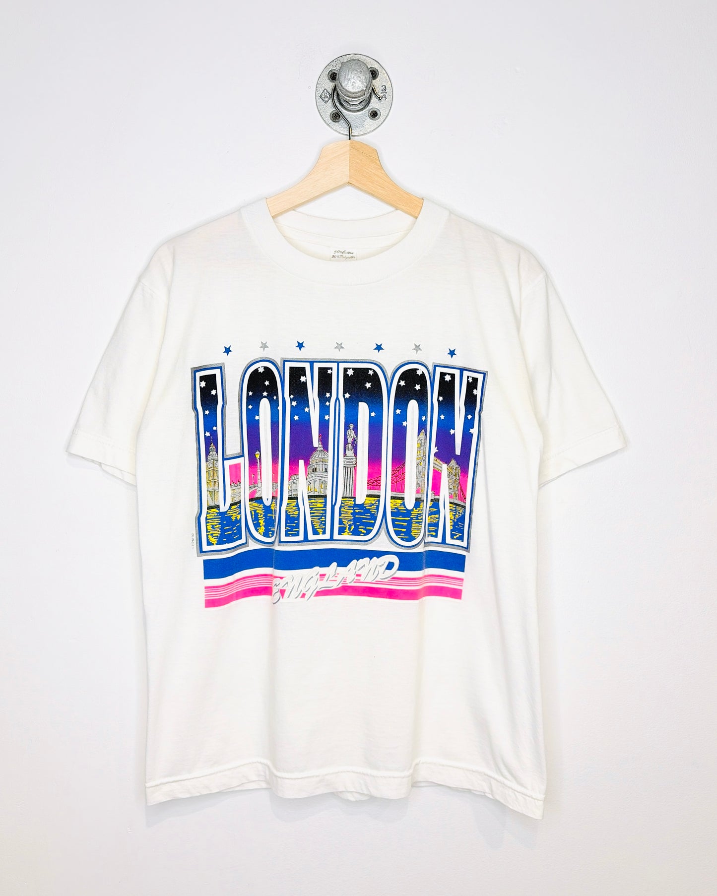 Vintage 1992 London England Paper Thin White Tee Shirt