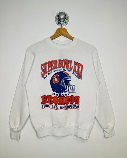 Vintage 1986 Denver Broncos AFC Champions White Crewneck Sweatshirt
