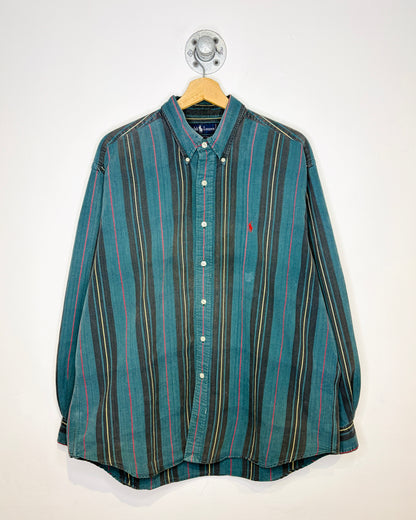 Vintage 90s Polo Ralph Lauren Green Striped Button Up Shirt