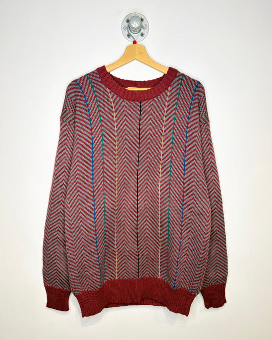 Vintage 1980s Arrow Red And Grey Printed Acrylic Sweater