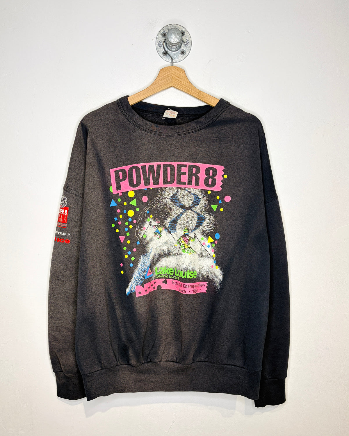 Vintage 1990 Lake Louise Powder 8 Sun Faded Black Crewneck Sweatshirt