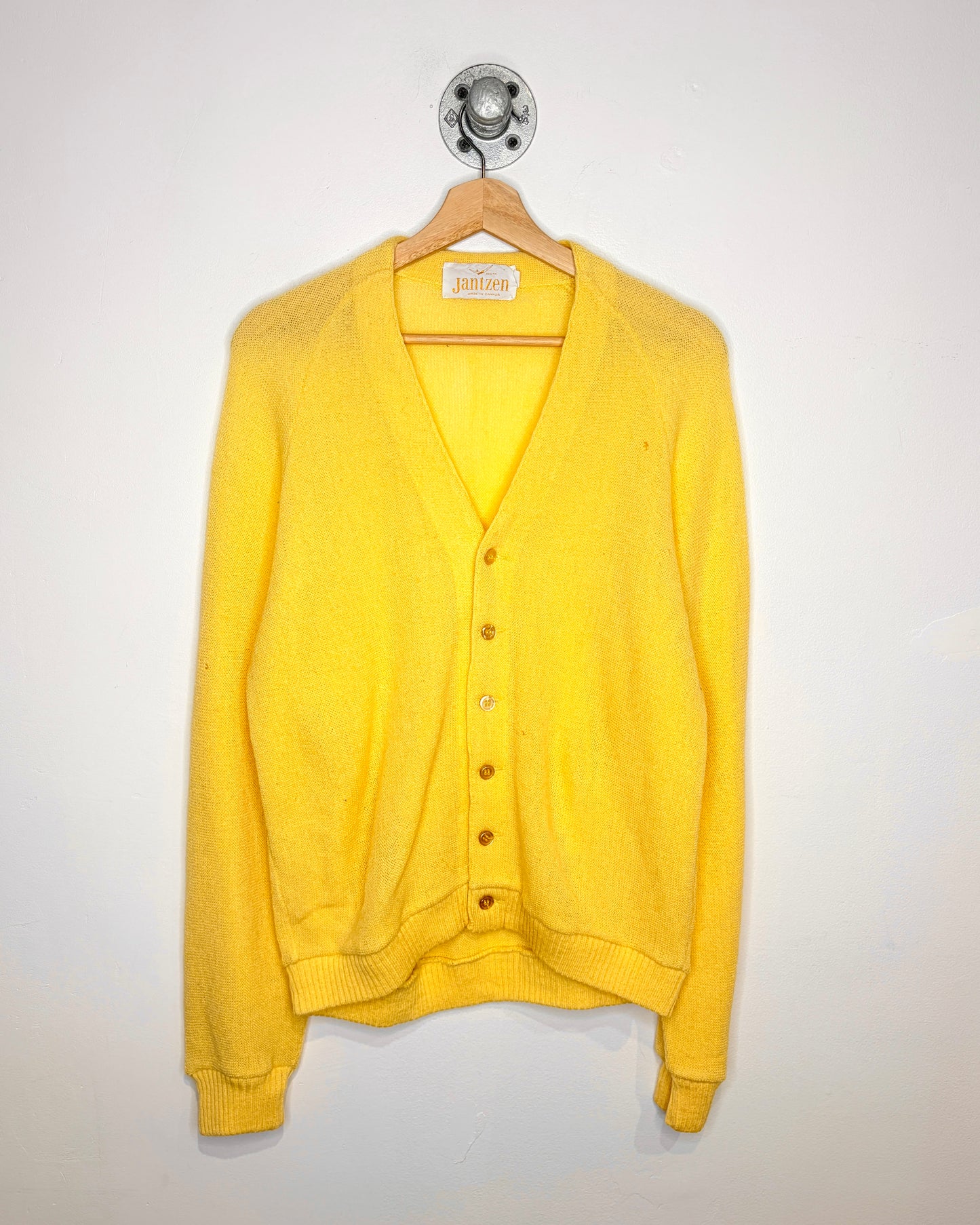Vintage 1970s Jantzen Light Yellow Wool Blend Cardigan