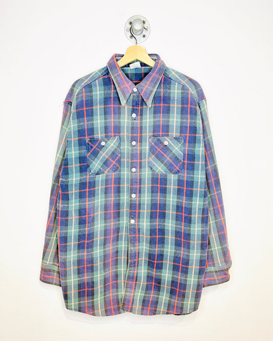 Vintage 90s Ely Faded Purple Plaid Heavyweight Flannel