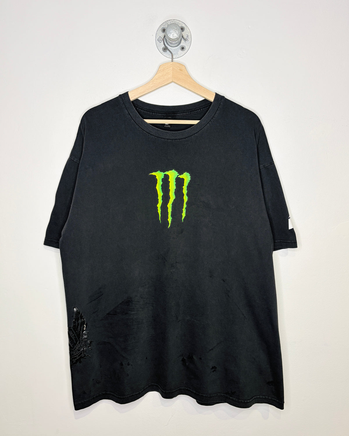 2000s Monster Energy One Industries Faded & Distressed Black Tee Shirt
