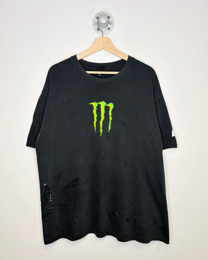 2000s Monster Energy One Industries Faded & Distressed Black Tee Shirt