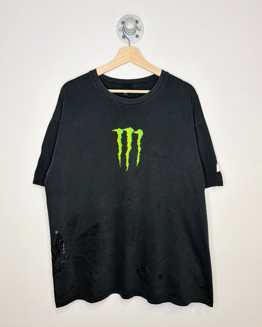 2000s Monster Energy One Industries Faded & Distressed Black Tee Shirt