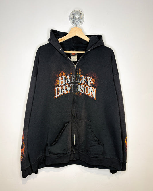 Vintage Harley Davidson Edmonton Distressed & Faded Black Zip Up Hoodie