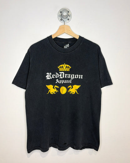 Vintage 2000s Red Dragon Faded Black Tee Shirt
