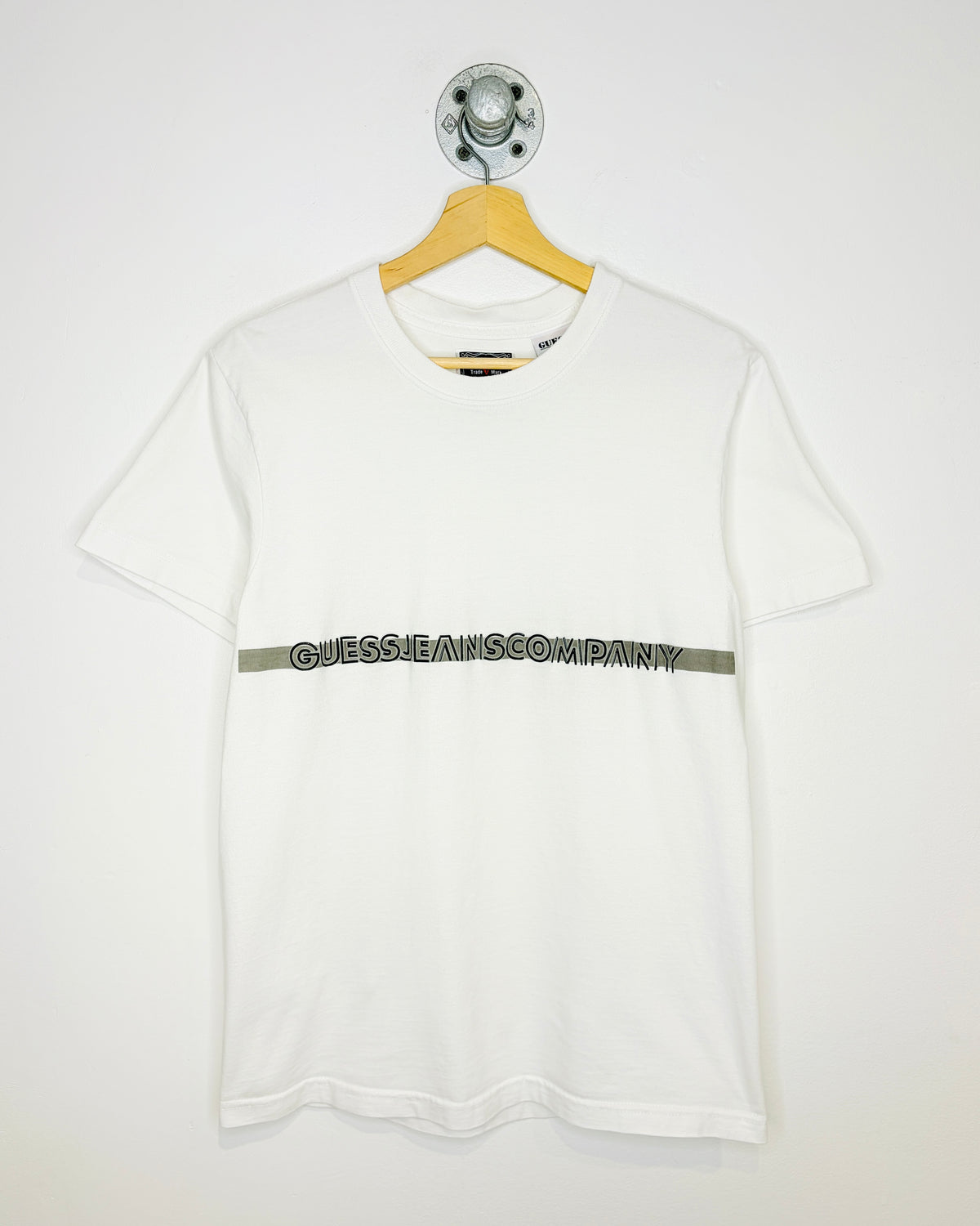 Vintage 90s Guess Jeans Gel Print White Tee Shirt