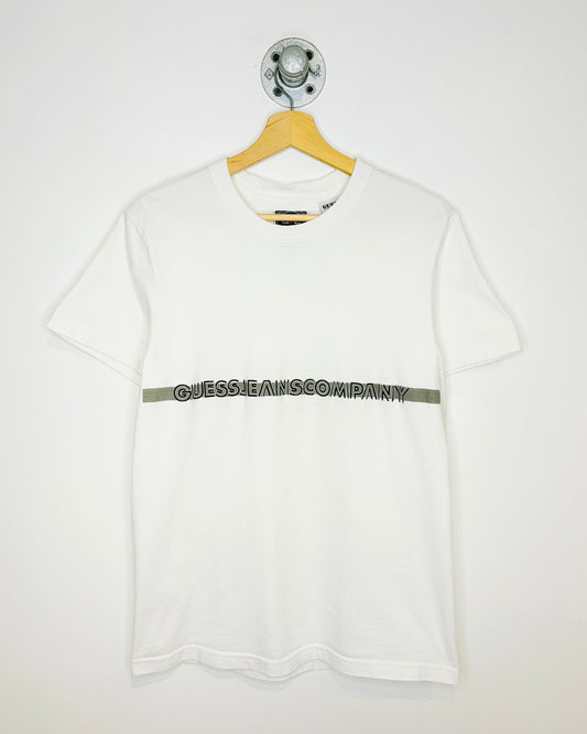 Vintage 90s Guess Jeans Gel Print White Tee Shirt