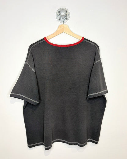 Vintage 90s Boxy Indian Motorcycle Distressed Grey & Red Waffle Tee Shirt