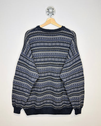 Vintage 90s Woolrich Navy Blue Patterned Knit Sweater