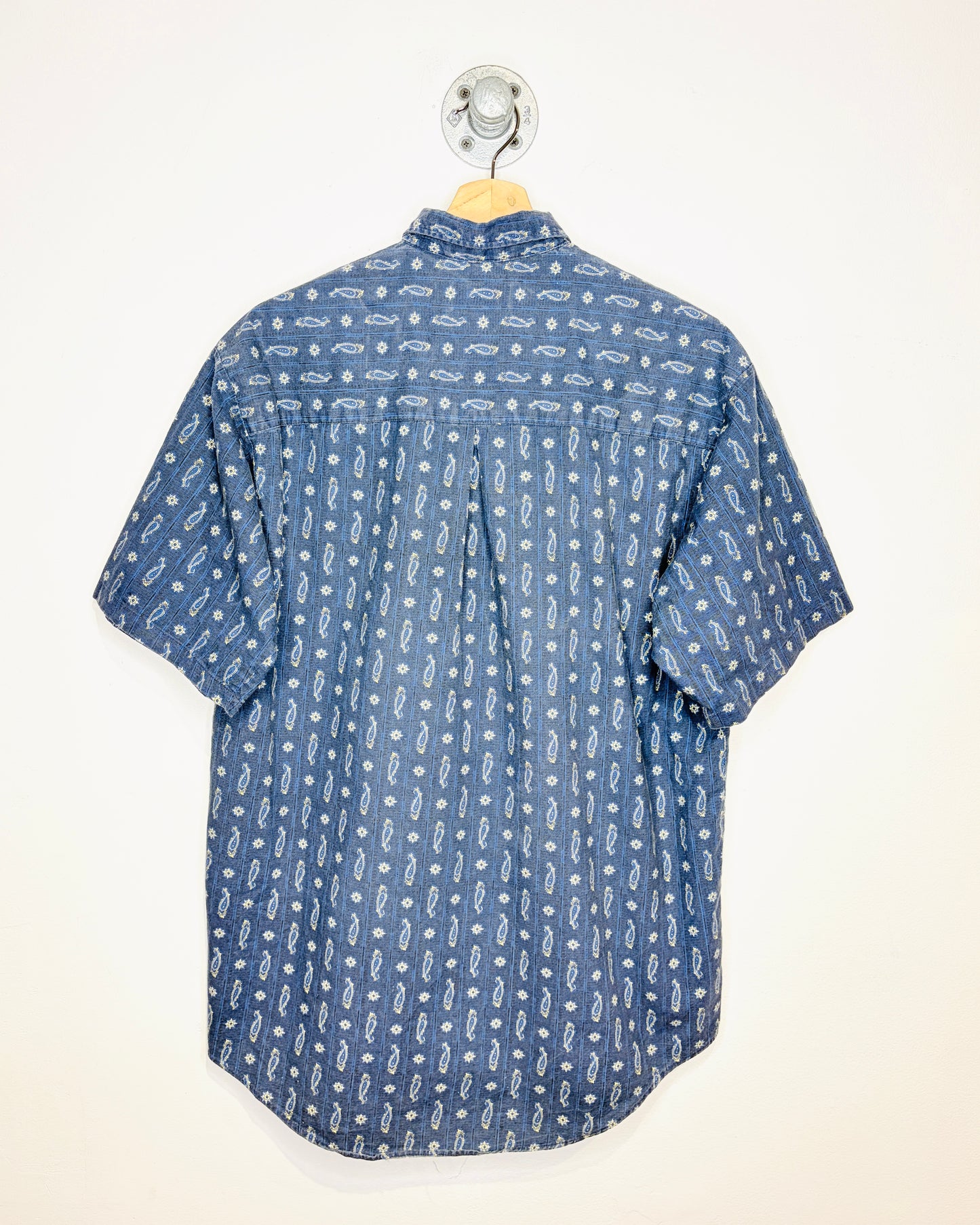 Vintage 90s J. Riggings Paisley Print Blue Short Sleeve Button Up Shirt