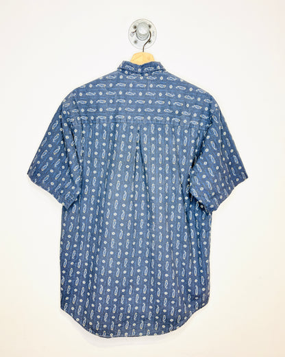 Vintage 90s J. Riggings Paisley Print Blue Short Sleeve Button Up Shirt