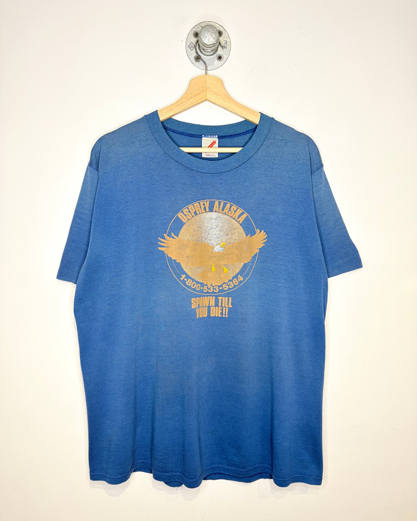 Vintage 80s Osprey Alaska Paper Thin Faded Blue Tee Shirt