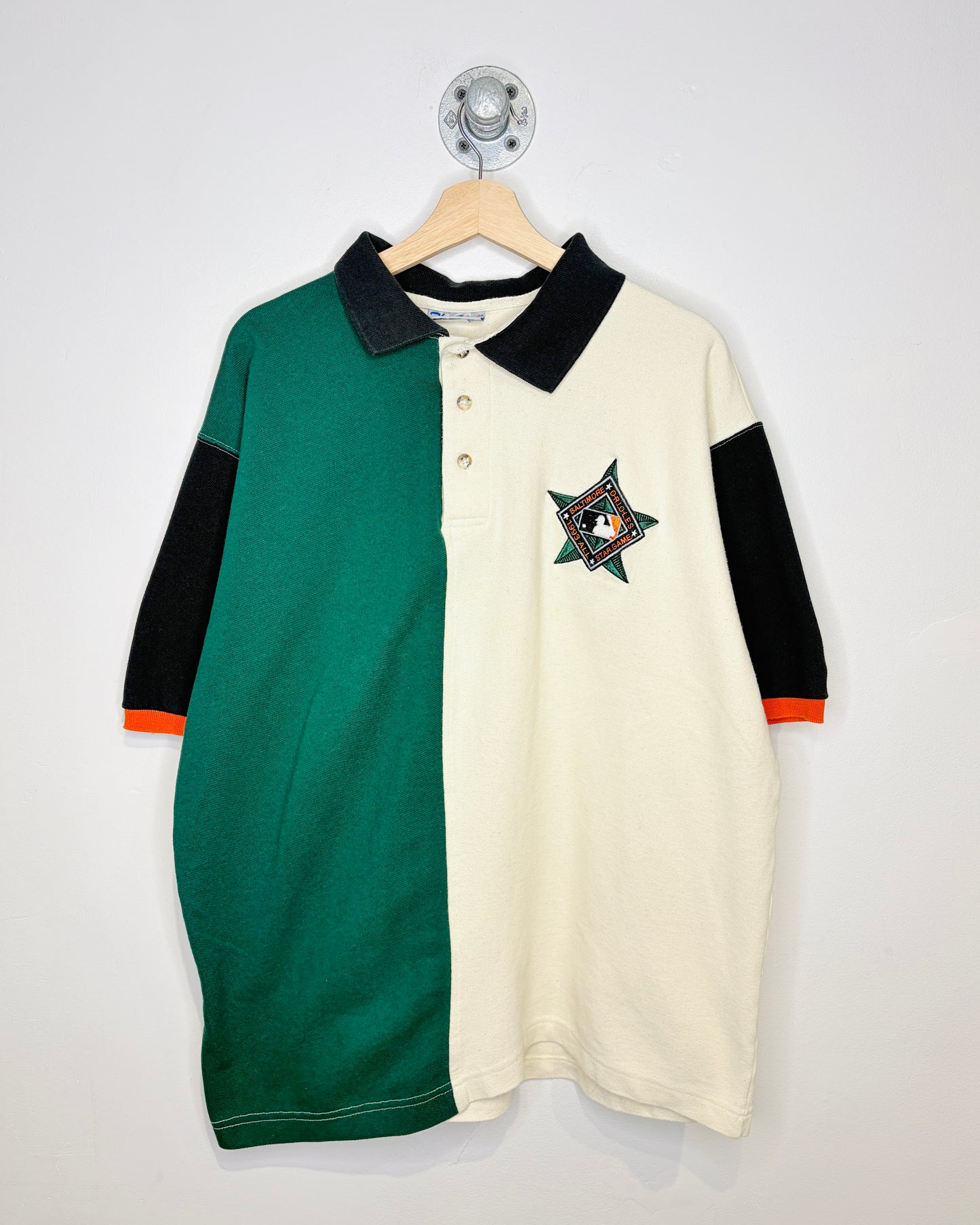 Vintage 90s Baltimore Orioles TwoTone Green & White Polo Shirt